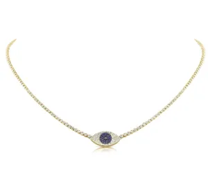 14KT Gold Diamond Frances Evil Eye Tennis Necklace