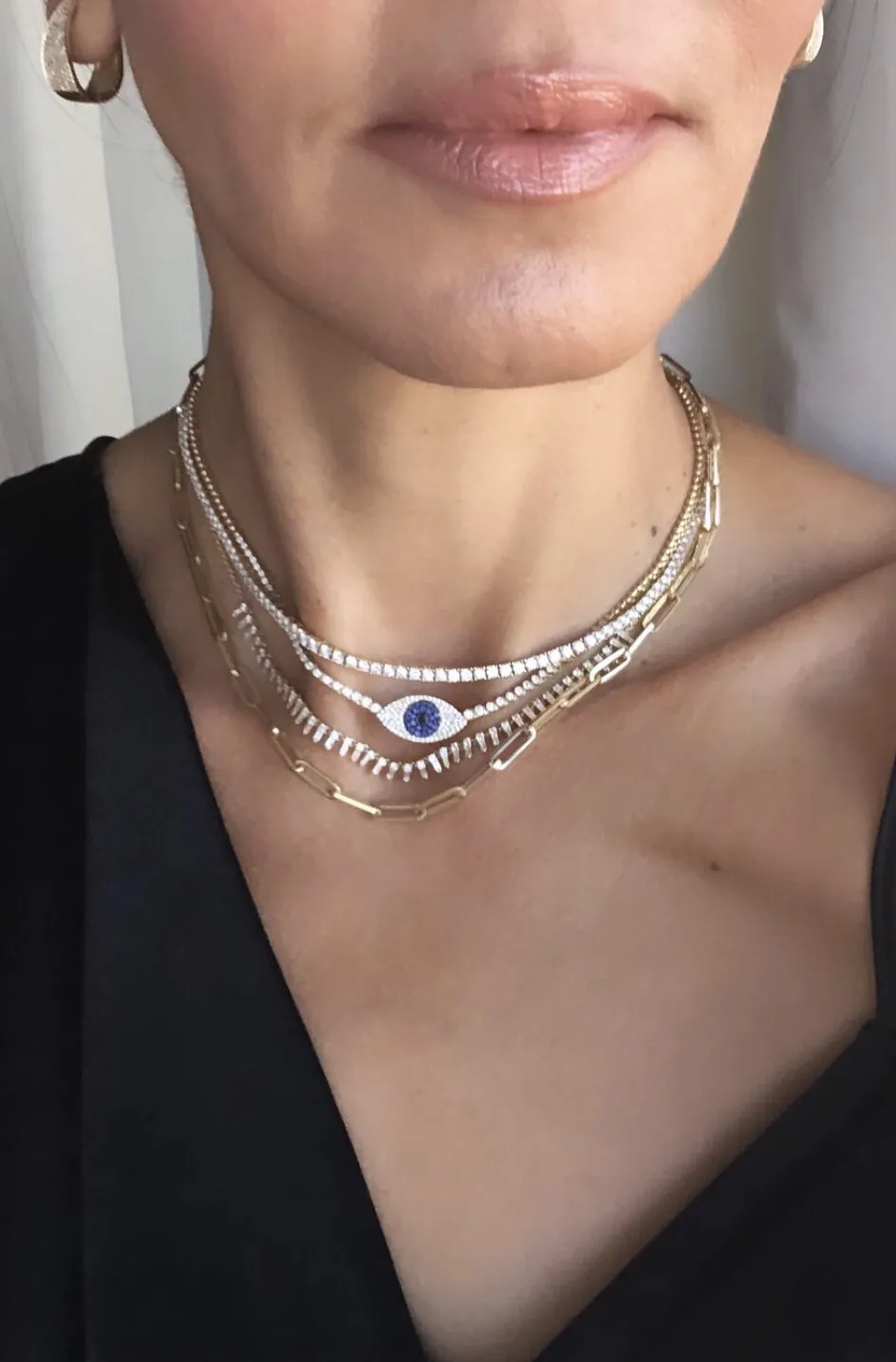 14KT Gold Diamond Frances Evil Eye Tennis Necklace