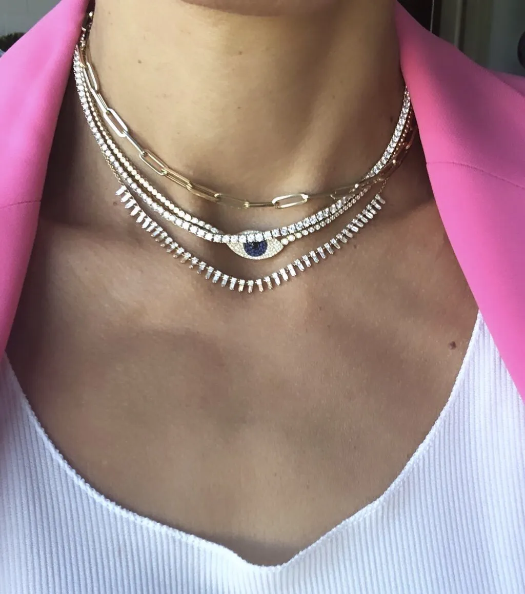 14KT Gold Diamond Frances Evil Eye Tennis Necklace