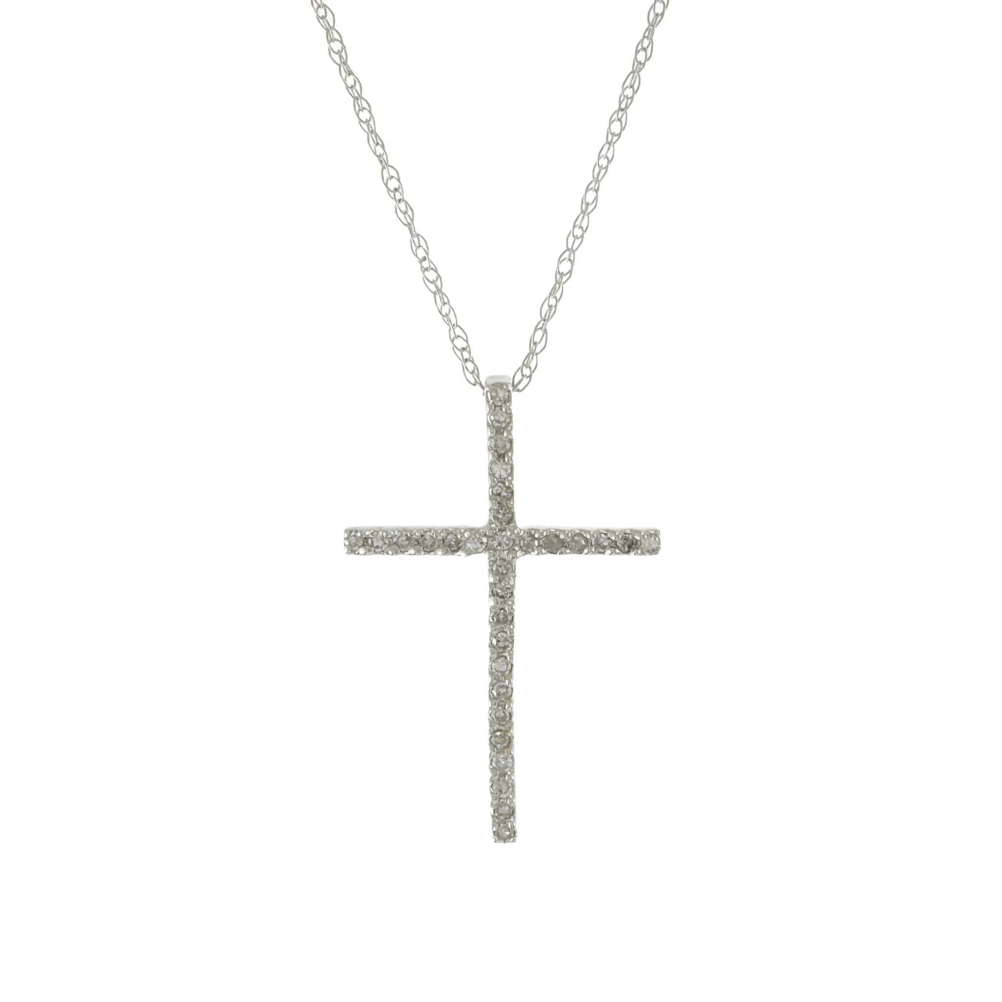 14KT White Gold Diamond Cross Necklace