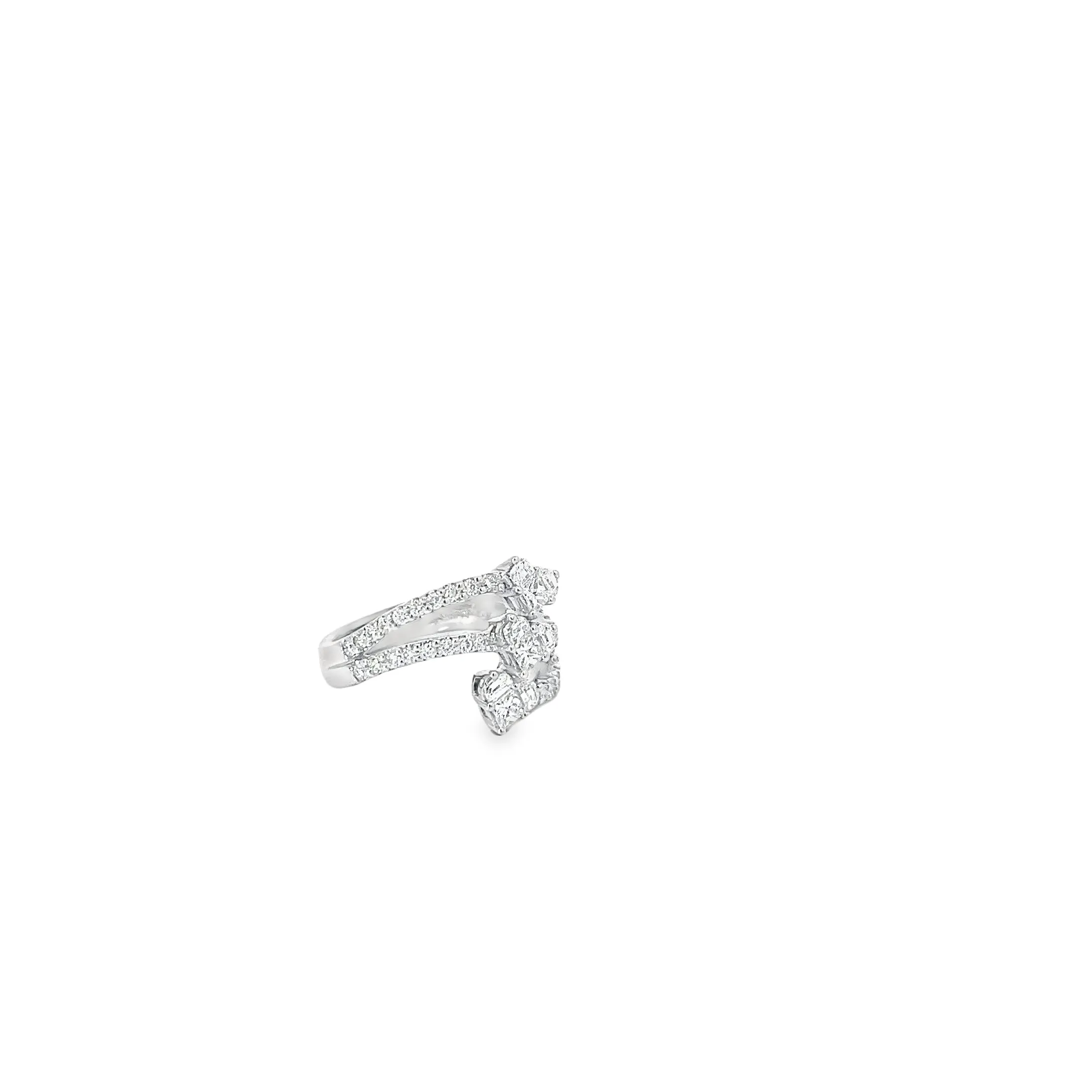 18k White Gold 1.15ct F VS2 Heart and Round Diamond Total Weight Triple Tier Heart Diamond Ring