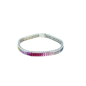 18k white Gold 15.00ct  Multicolored AAA Green, Blue, Yellow and Pink Sapphire Bracelet