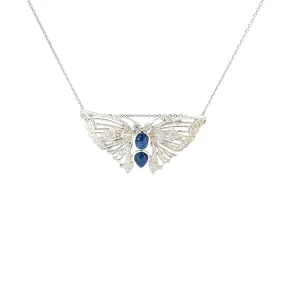 18k White Gold 1.50ct Cabochon Sapphire and .65ct G SI1 Round Diamond  Butterfly Brooch and Necklace