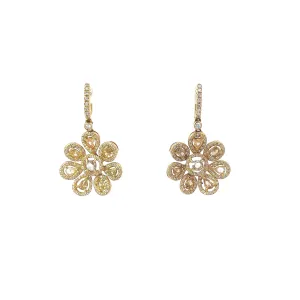 18K Yellow Gold 3.23ct Fancy Light Yellow Pear Shape Diamond and 1.00ct G SI1 Round  Earrings