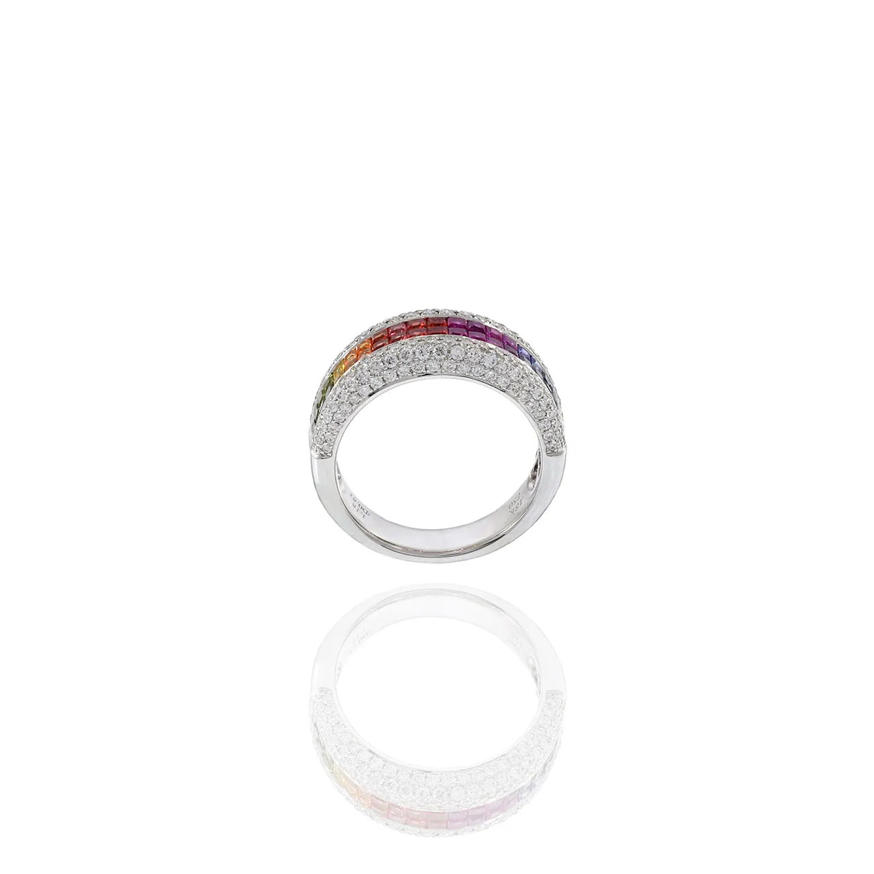 18KT White Gold Multi Color Sapphire And Diamond Ring