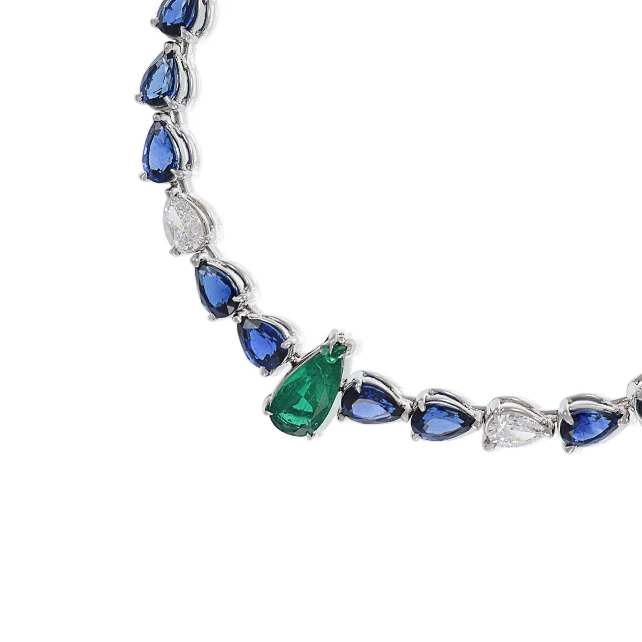 18KT White Gold Sapphire Diamond and Emerald Bracelet