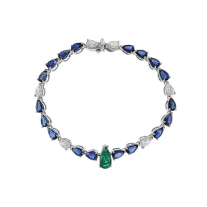 18KT White Gold Sapphire Diamond and Emerald Bracelet