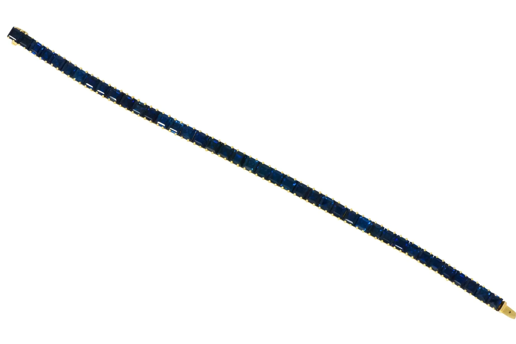 1950's Mid-Century 22.00 CTW No Heat Sapphire 18 Karat Gold Line Bracelet GIA