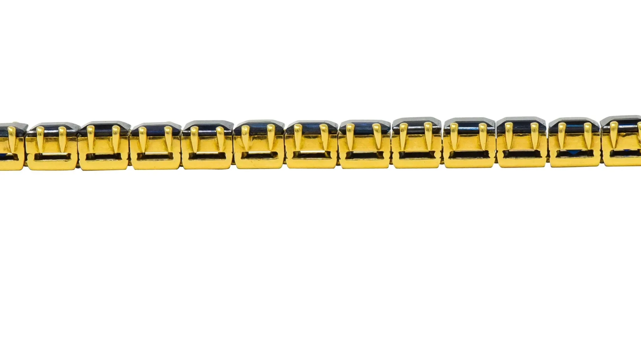 1950's Mid-Century 22.00 CTW No Heat Sapphire 18 Karat Gold Line Bracelet GIA