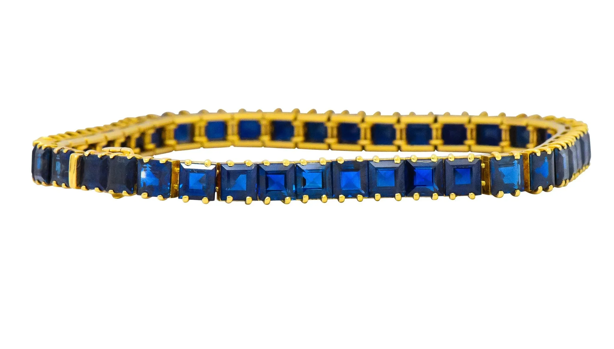 1950's Mid-Century 22.00 CTW No Heat Sapphire 18 Karat Gold Line Bracelet GIA