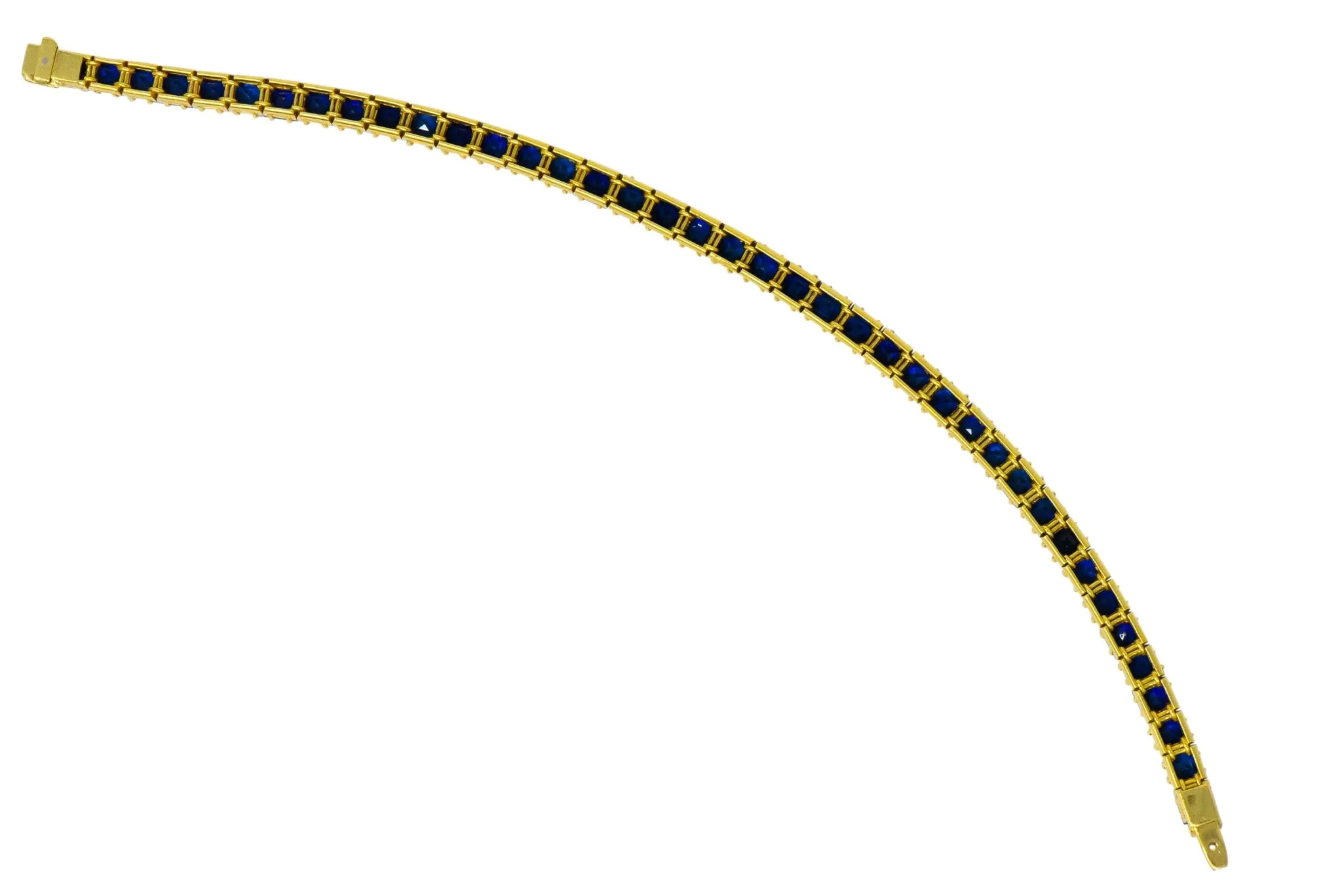 1950's Mid-Century 22.00 CTW No Heat Sapphire 18 Karat Gold Line Bracelet GIA