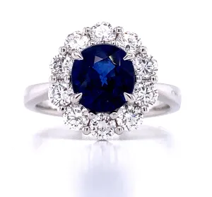 2.22ct Royal Blue Sapphire & Diamond  Ring