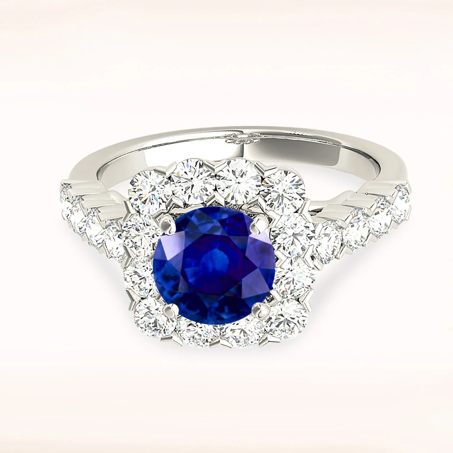 2.40 ct. Genuine Blue Sapphire Halo Ring