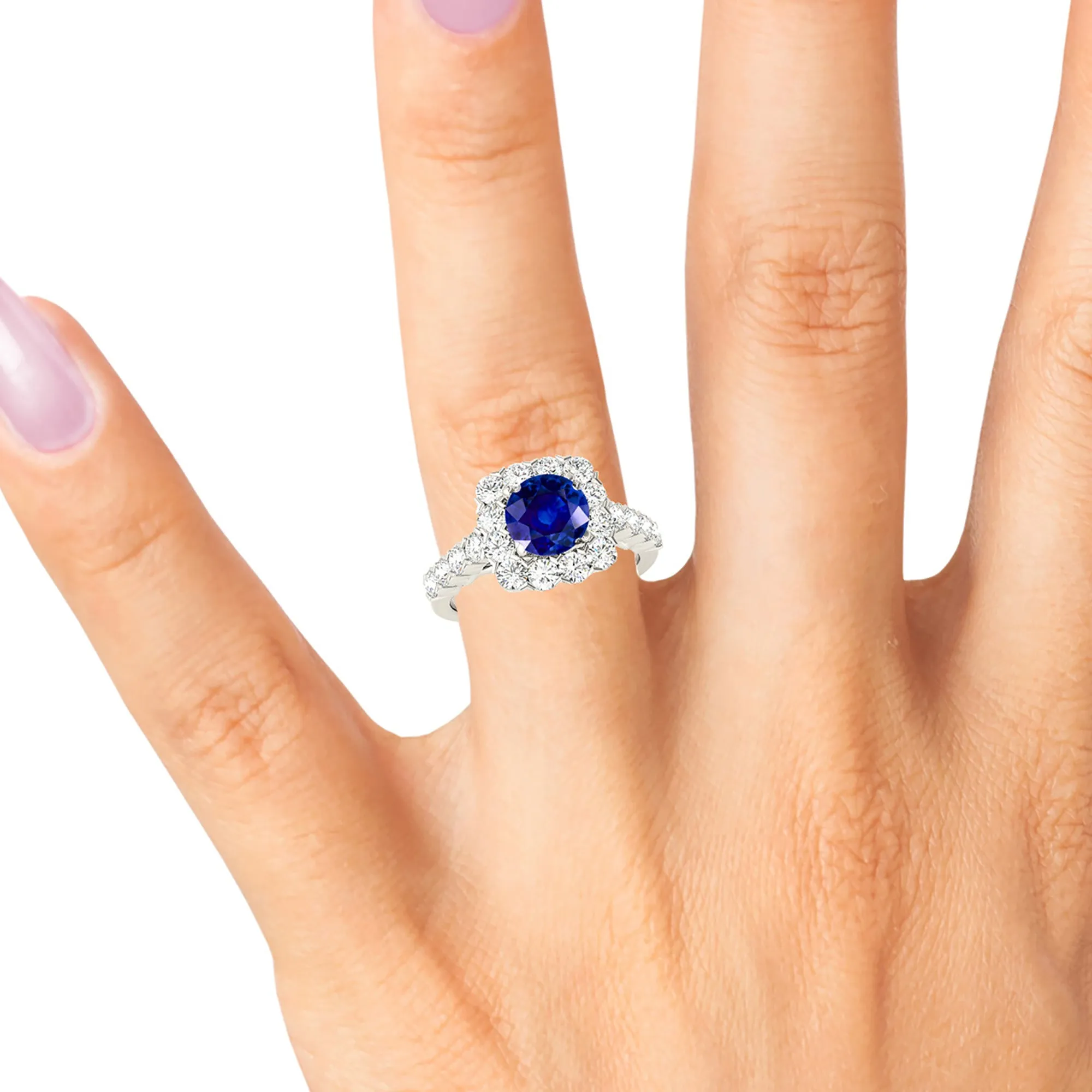 2.40 ct. Genuine Blue Sapphire Halo Ring