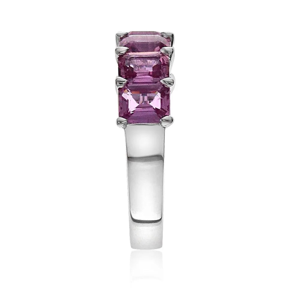 3.30ct tw Emerald-cut Pink sapphire Gemstone Birthstone Half Eternity Ring