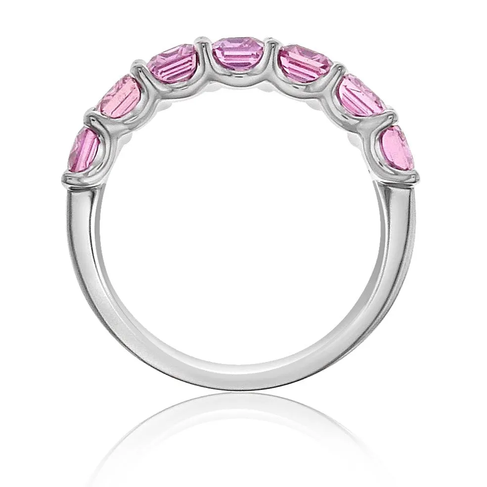 3.30ct tw Emerald-cut Pink sapphire Gemstone Birthstone Half Eternity Ring