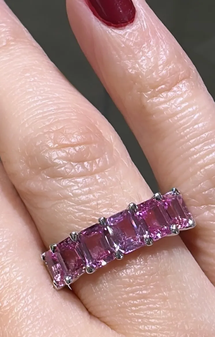 3.30ct tw Emerald-cut Pink sapphire Gemstone Birthstone Half Eternity Ring