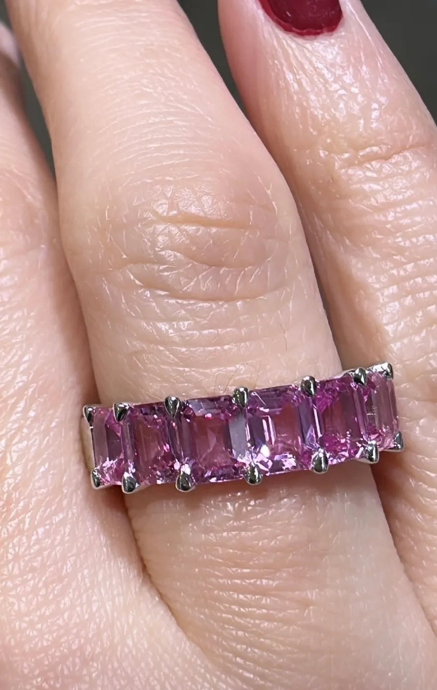 3.30ct tw Emerald-cut Pink sapphire Gemstone Birthstone Half Eternity Ring