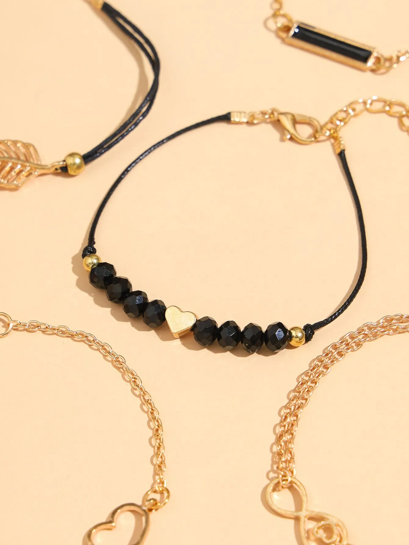5pcs Heart & Leaf Decor Bracelet - Gold