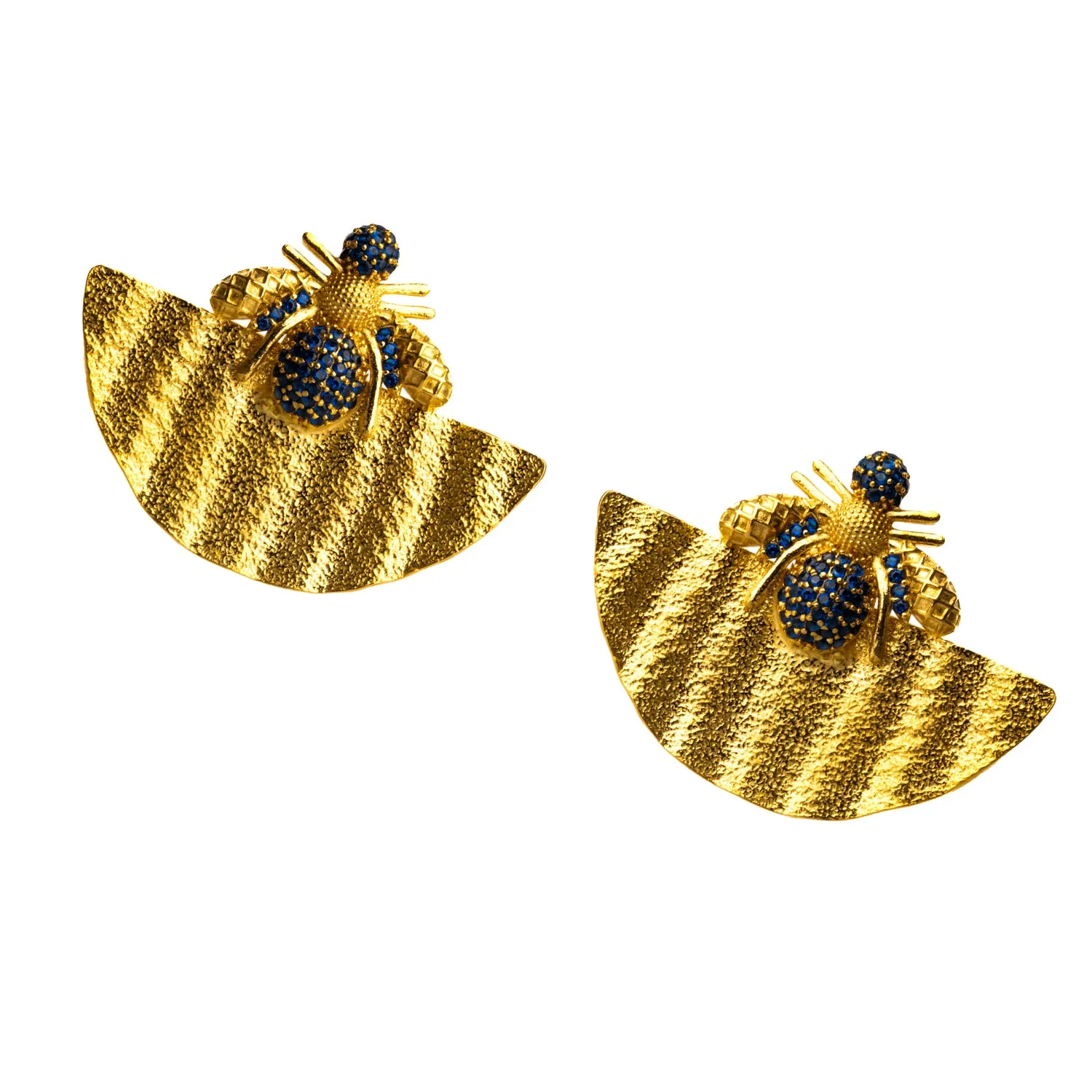 Abundance Honey Bee Sapphire & Gold Chunky Earrings