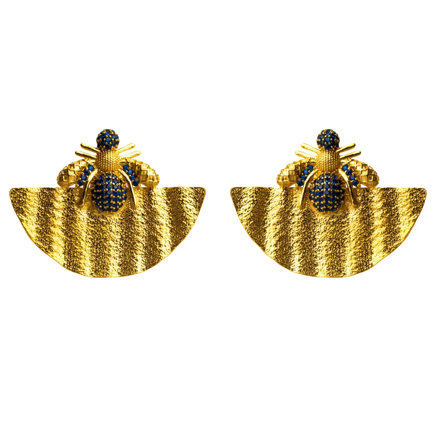 Abundance Honey Bee Sapphire & Gold Chunky Earrings