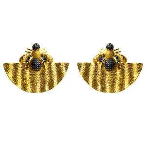 Abundance Honey Bee Sapphire & Gold Chunky Earrings