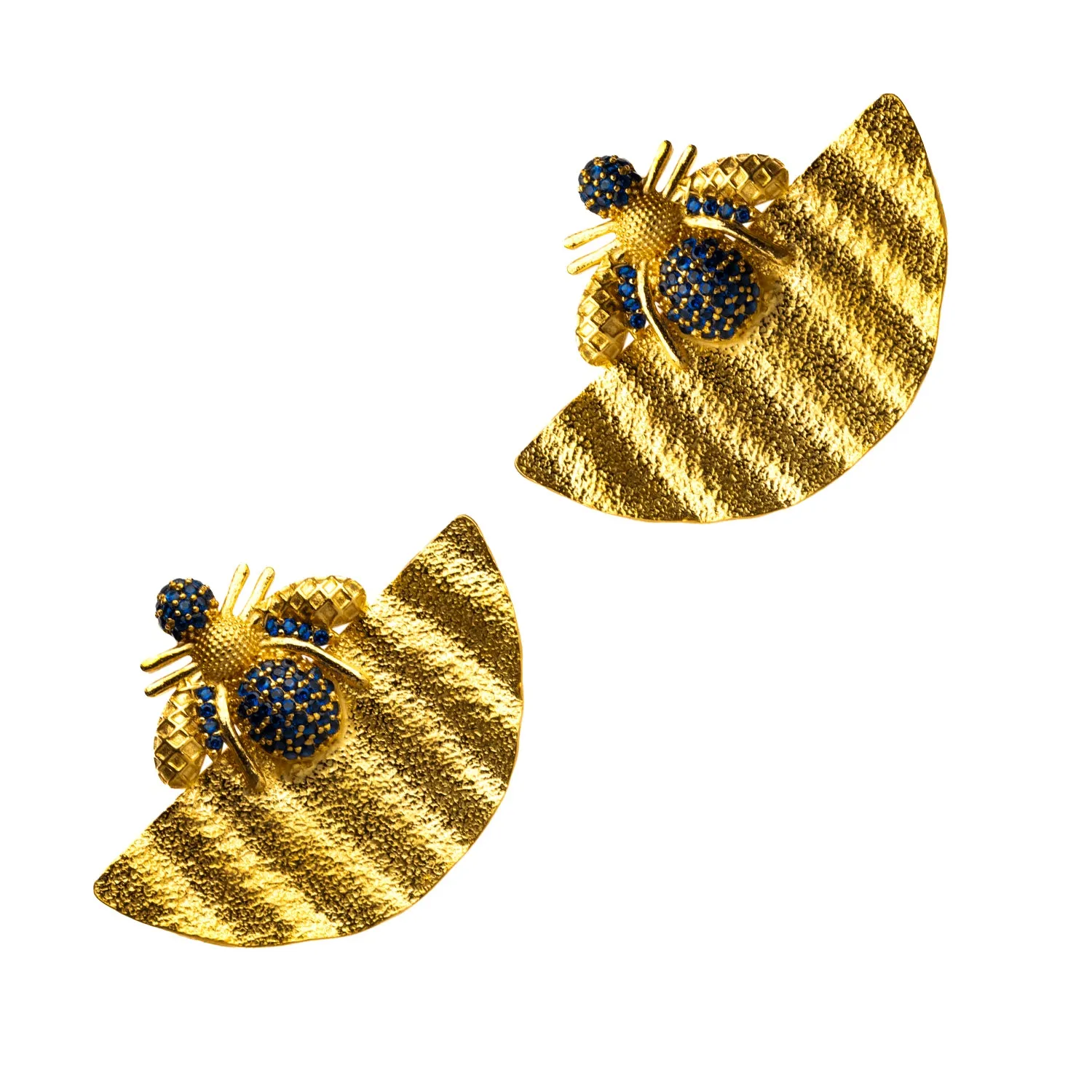 Abundance Honey Bee Sapphire & Gold Chunky Earrings