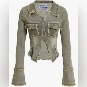 Aelfric Eden Denim Jacket Fringe Fashion Vintage Washed Long Sleeve Jean Coat