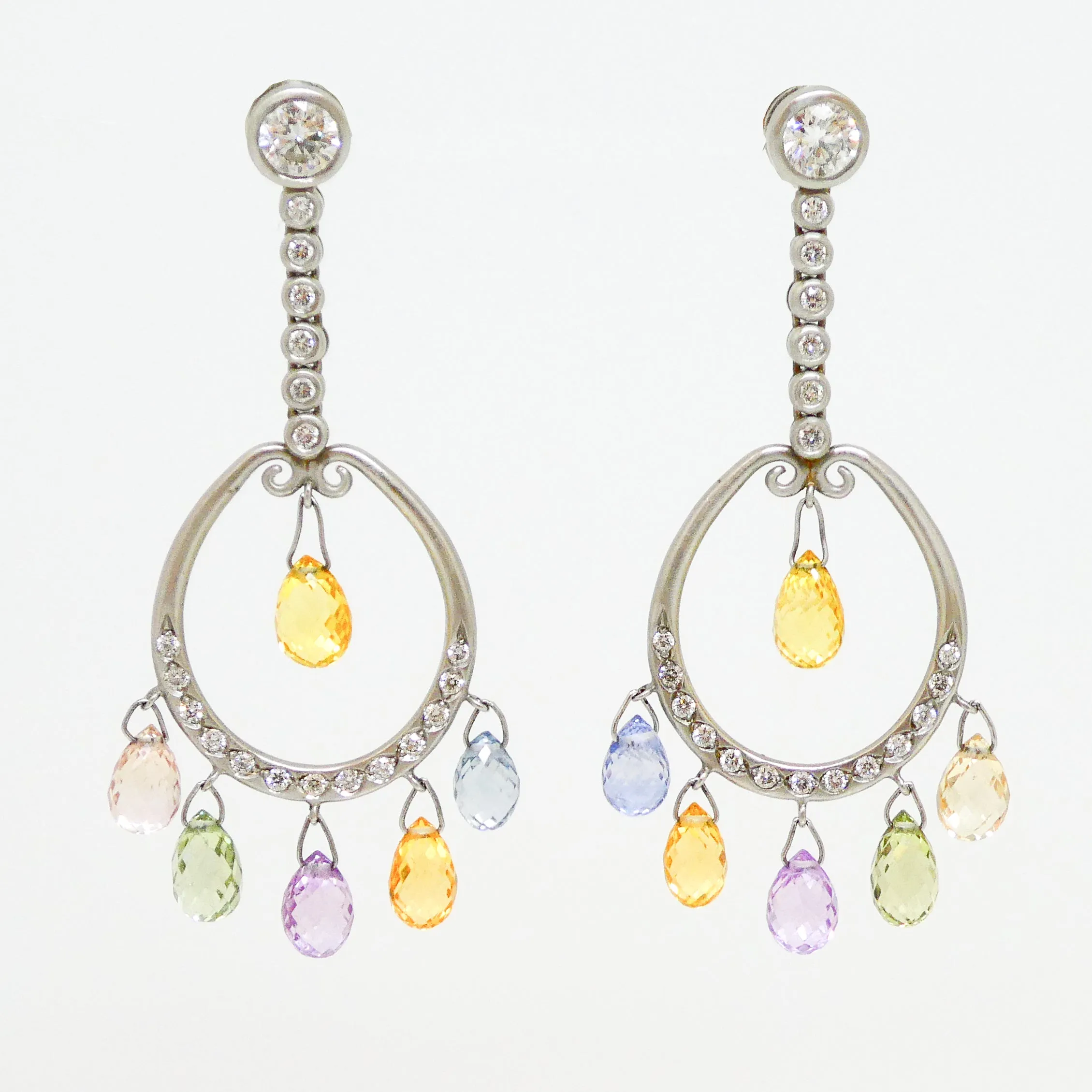 Anatoly Novik Diamond and Multicolor Sapphire Briolette Earrings