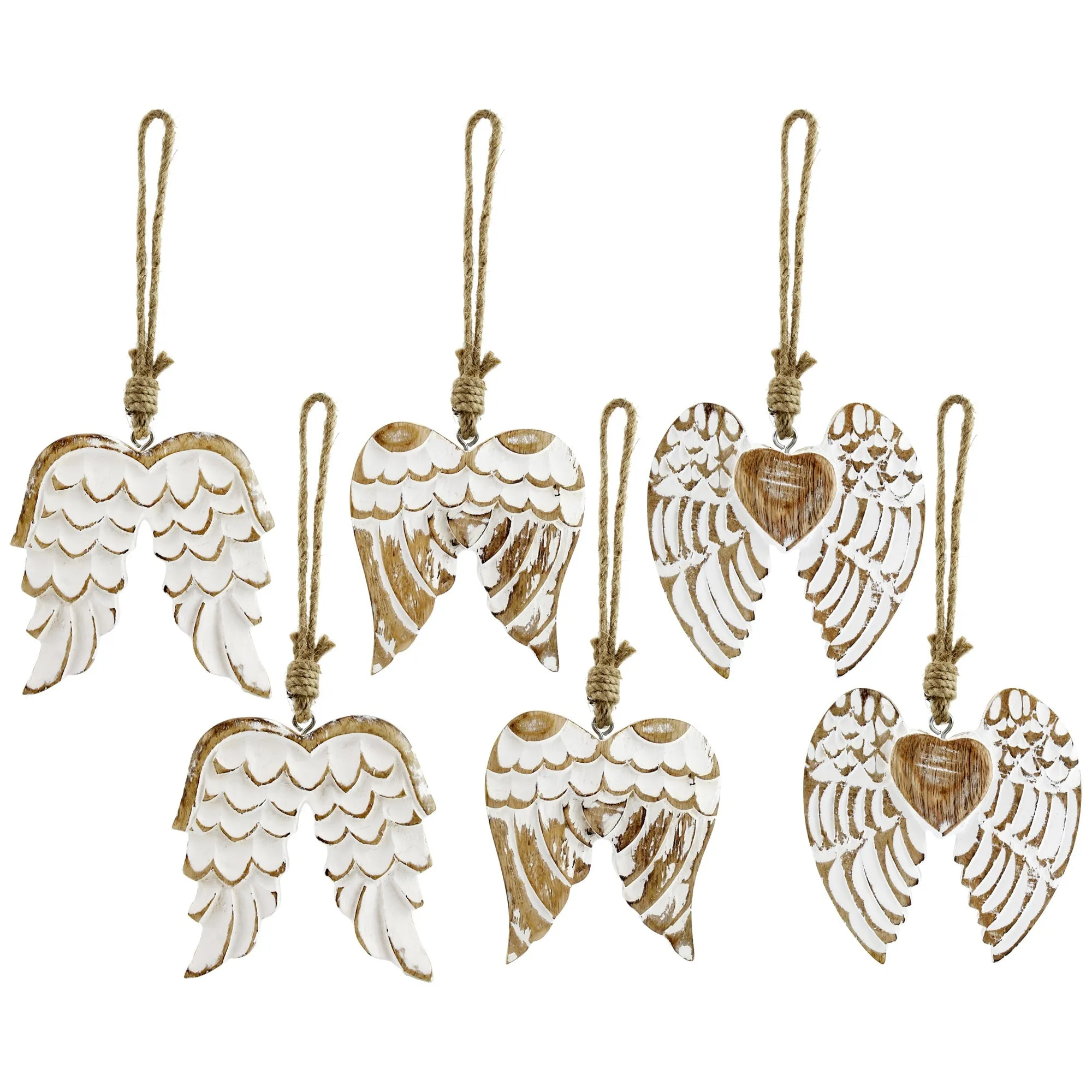 Angel Wing Wooden Ornaments (Set of 6)