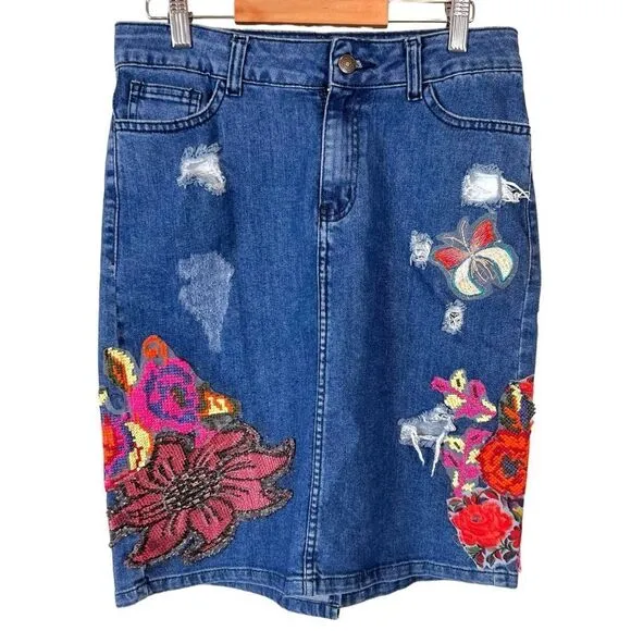 Anthropologie Cecilia Prado Gardener Distressed Denim Skirt