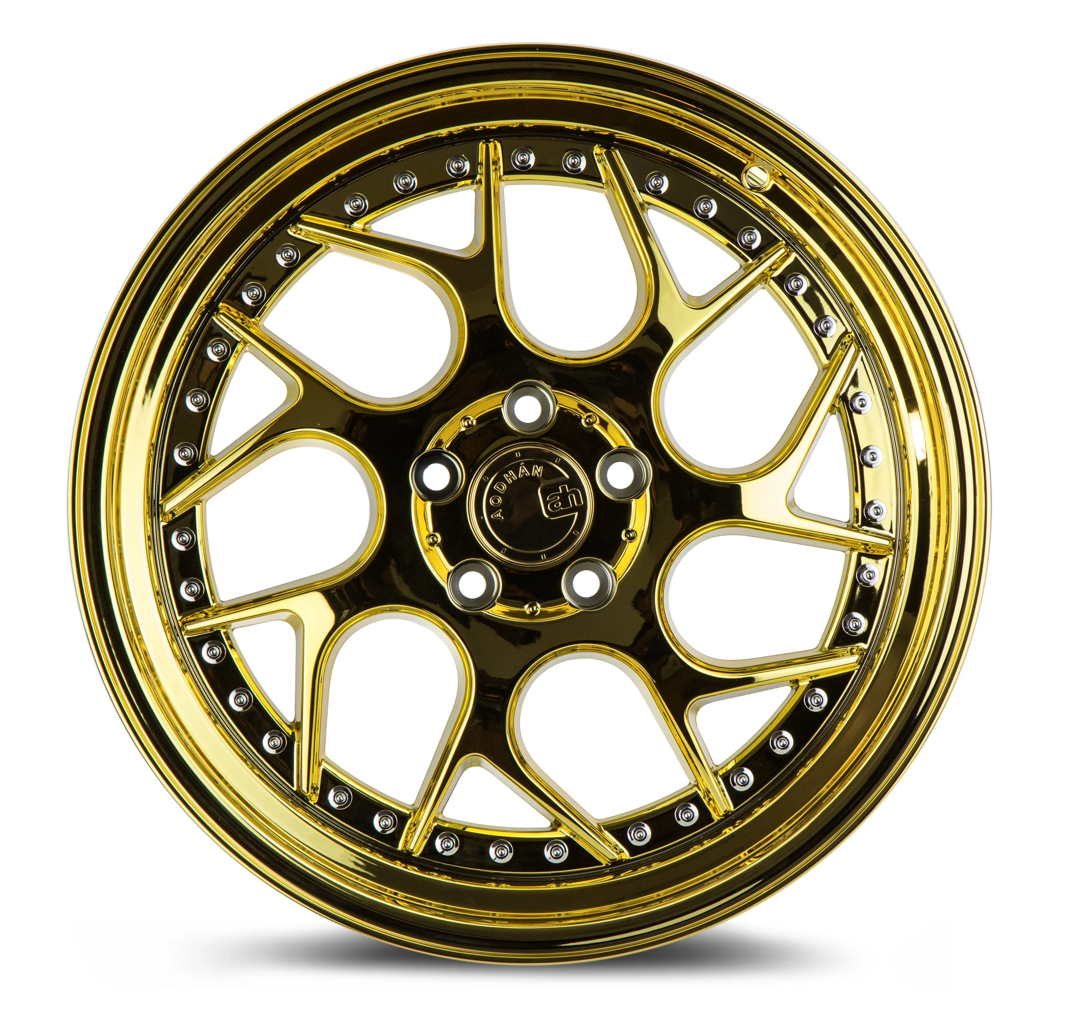 Aodhan DS01 18x9.5 5x114.3  30 Gold Vaccum W/ Chrome Rivets