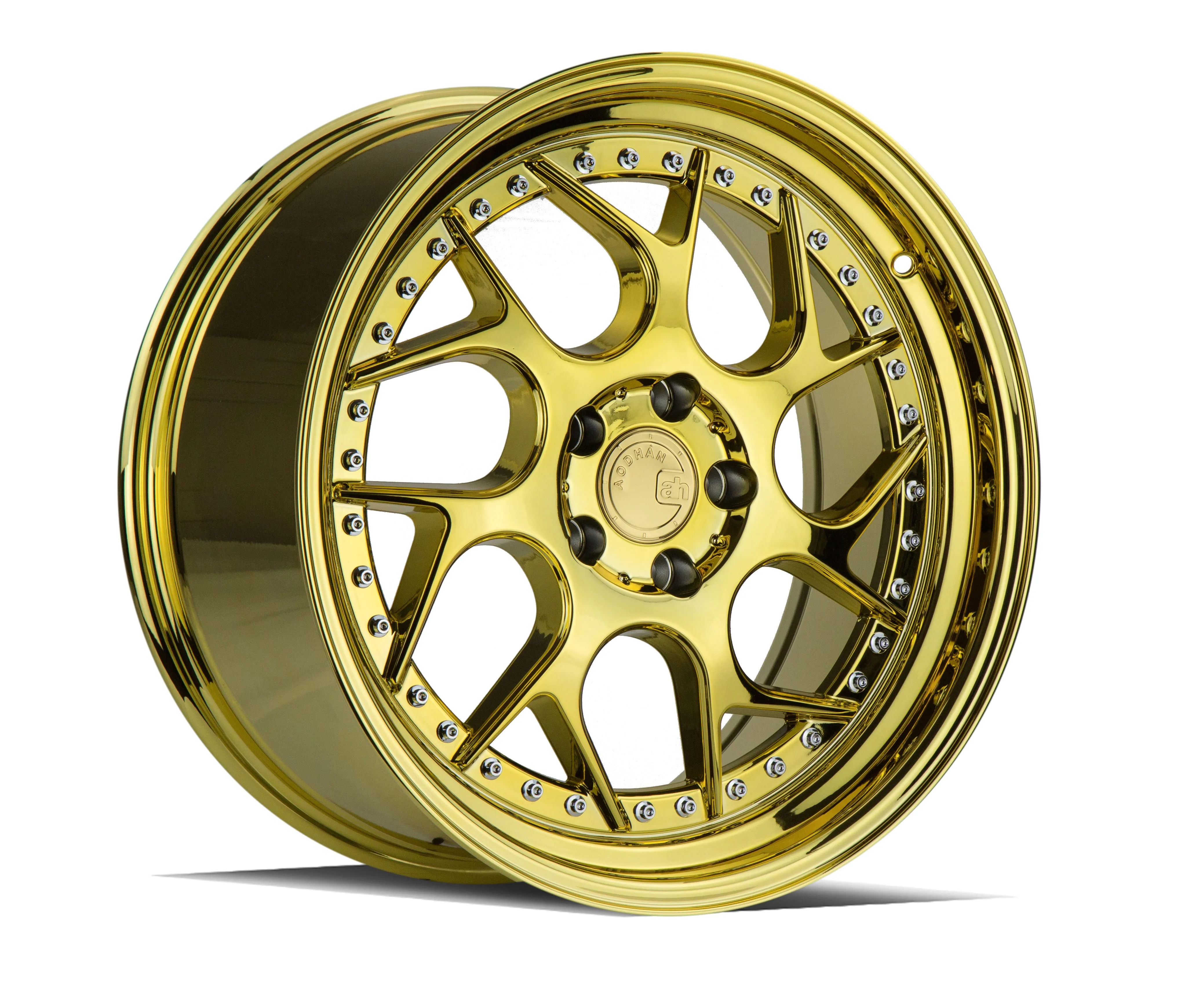 Aodhan DS01 18x9.5 5x114.3  30 Gold Vaccum W/ Chrome Rivets
