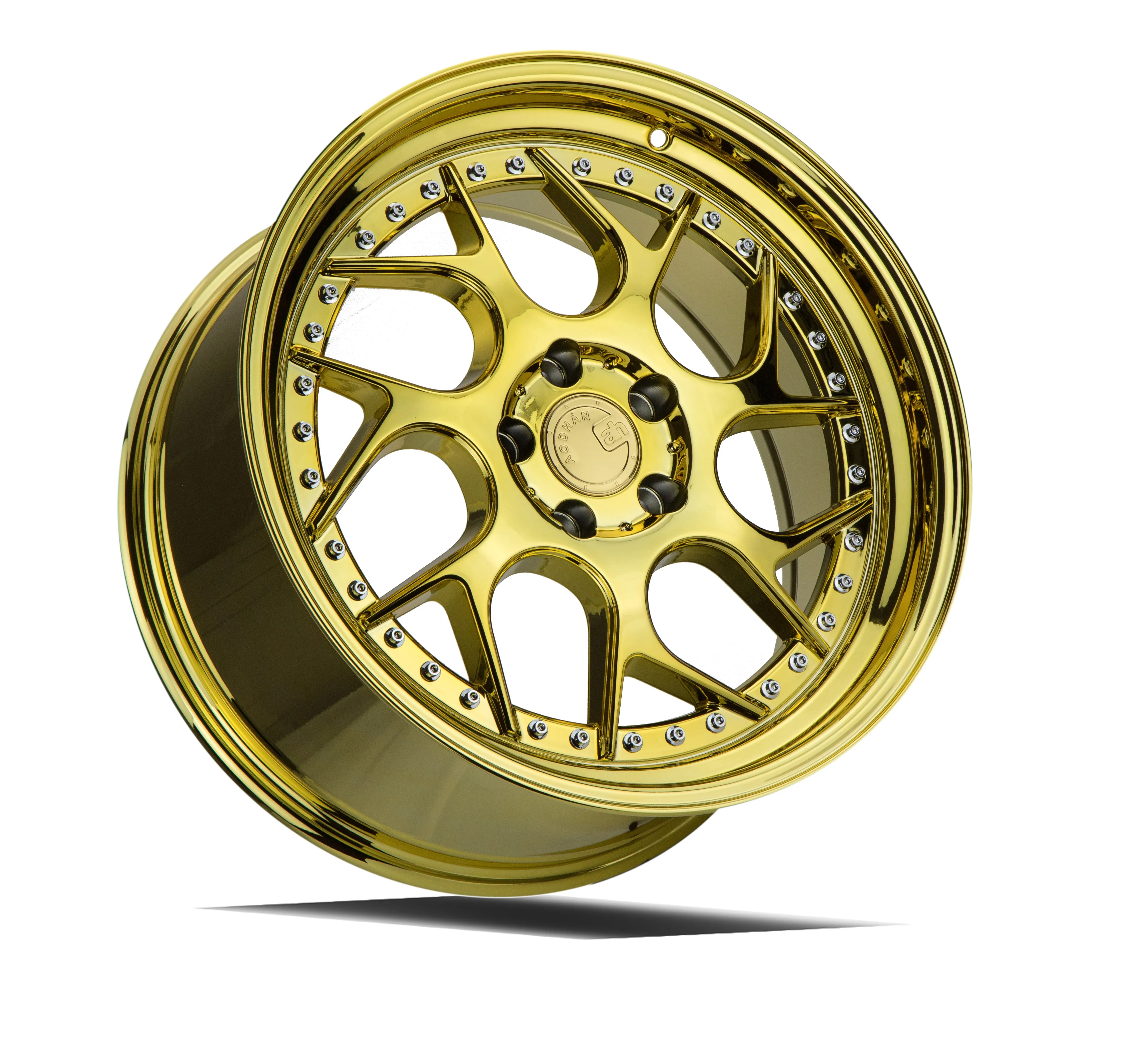 Aodhan DS01 18x9.5 5x114.3  30 Gold Vaccum W/ Chrome Rivets