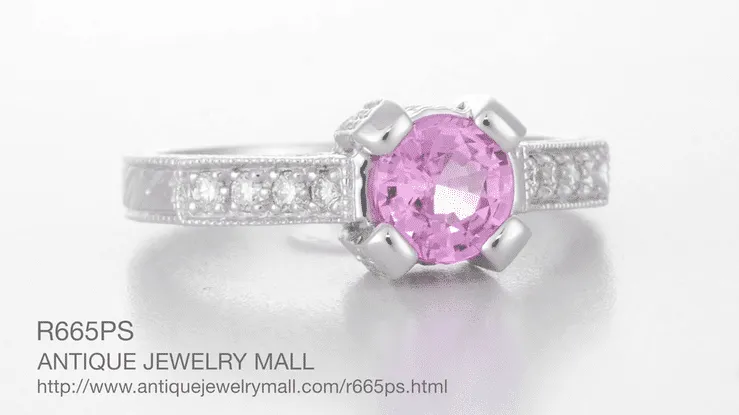 Art Deco 1 Carat Pink Sapphire Engraved Castle Engagement Ring in Platinum