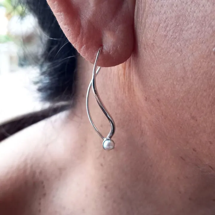 Artsy Pearl Earrings - Sterling Silver, Indonesia