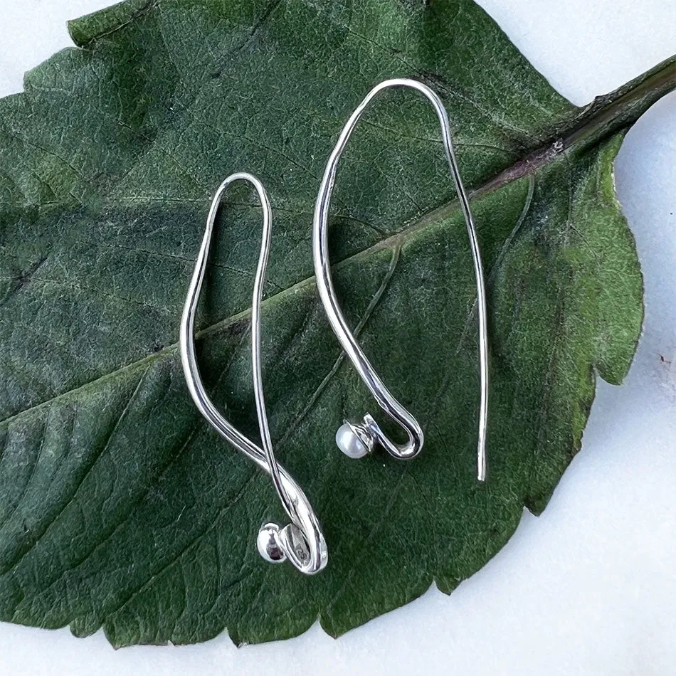 Artsy Pearl Earrings - Sterling Silver, Indonesia