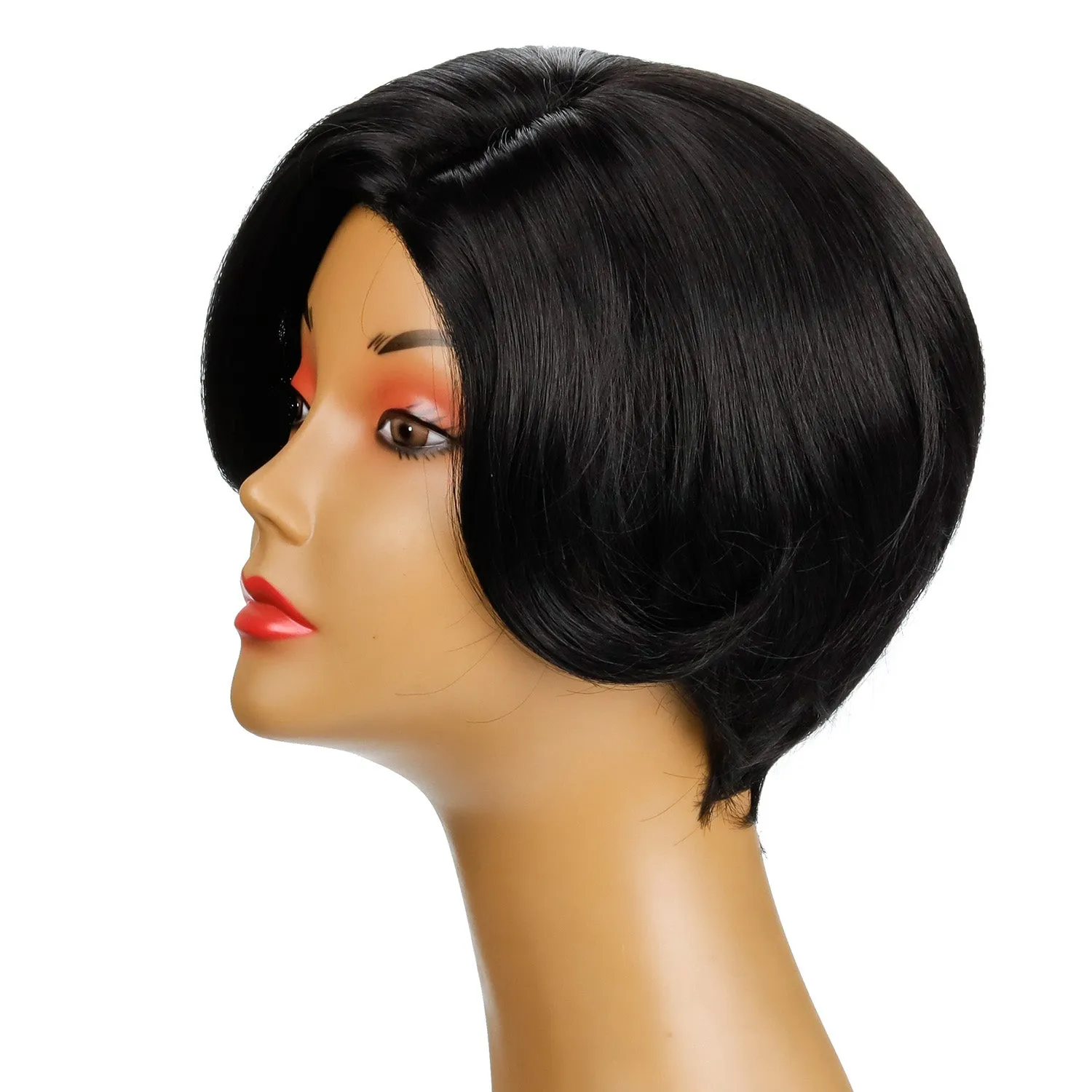 August | Black Short Pixie Cut Wavy Synthetic Hair Wig