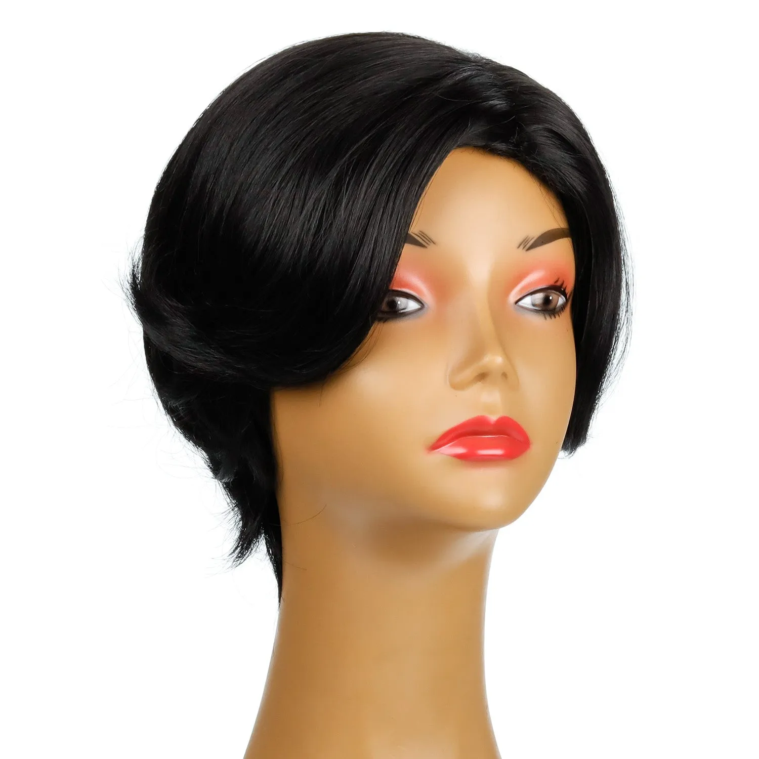 August | Black Short Pixie Cut Wavy Synthetic Hair Wig
