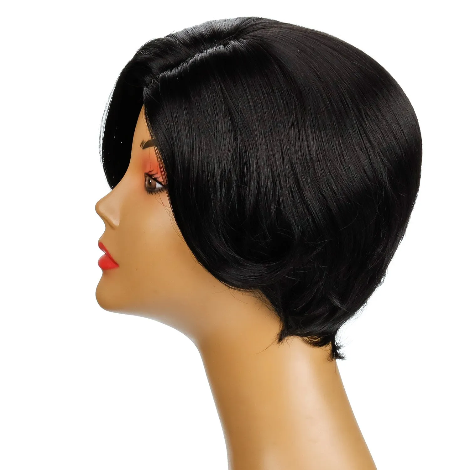 August | Black Short Pixie Cut Wavy Synthetic Hair Wig