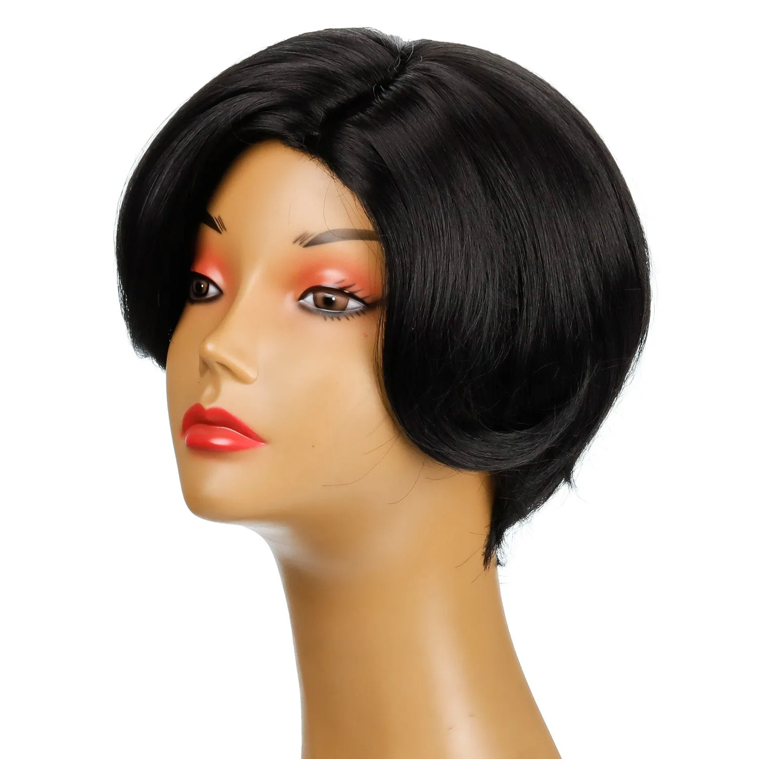 August | Black Short Pixie Cut Wavy Synthetic Hair Wig