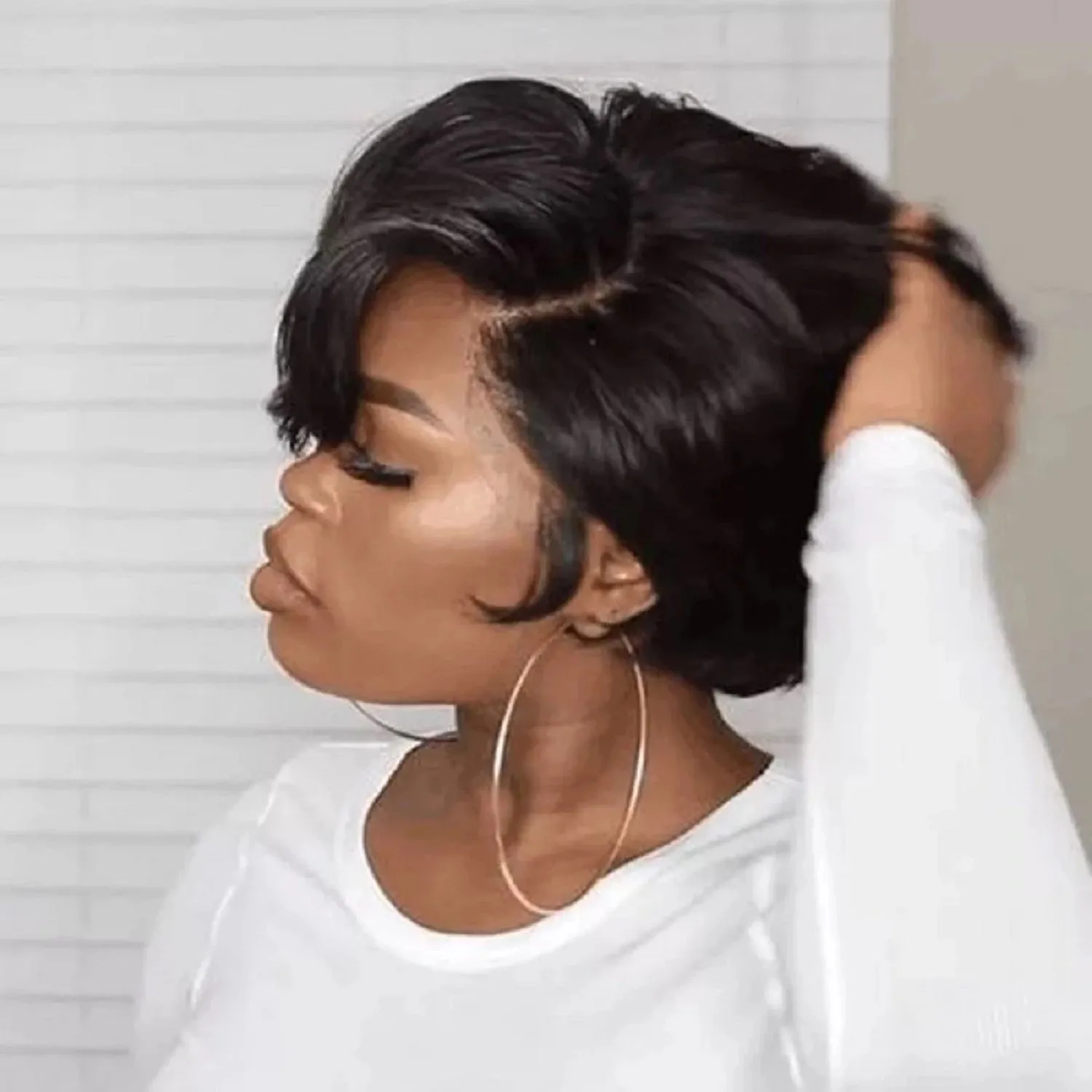 August | Black Short Pixie Cut Wavy Synthetic Hair Wig