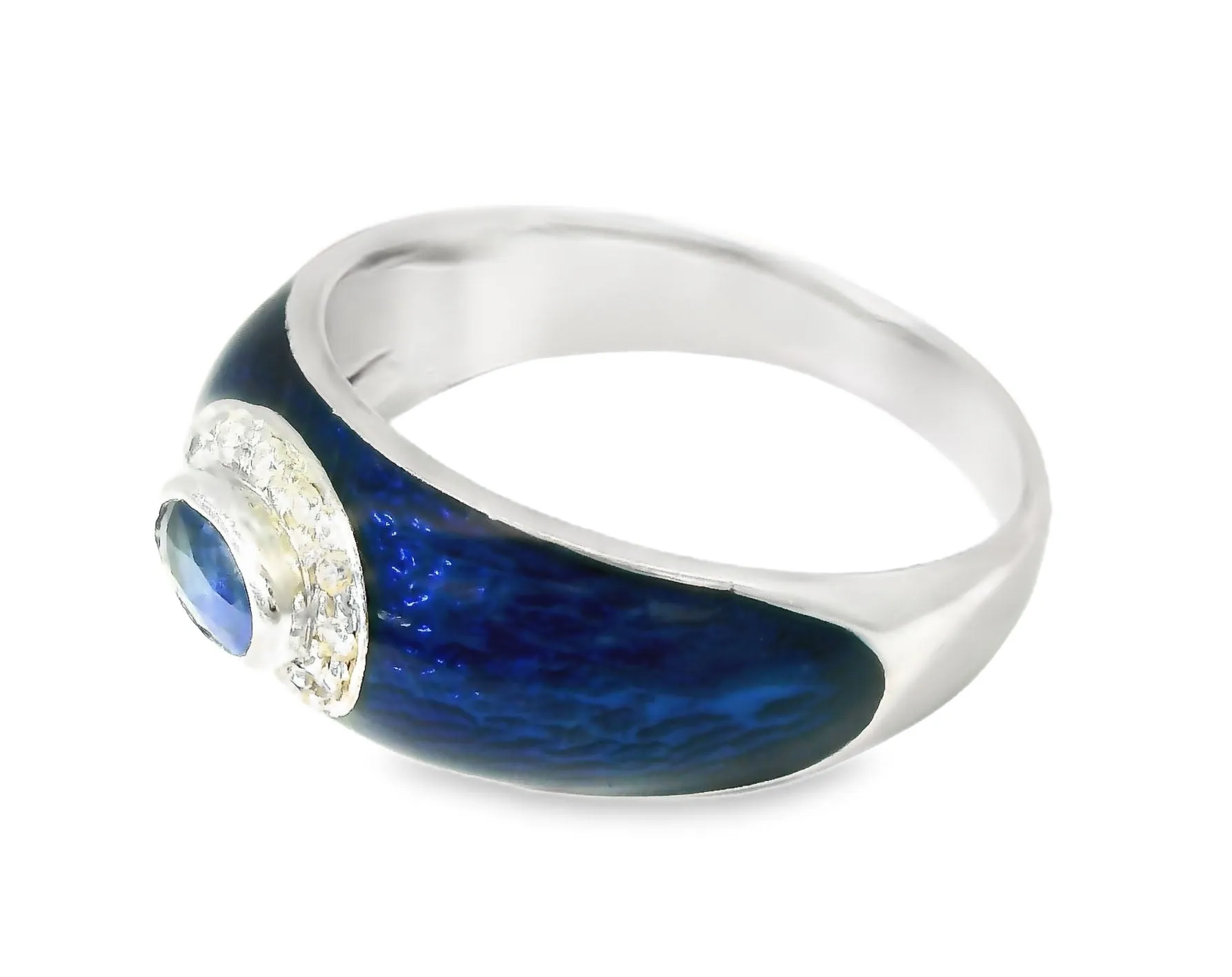 Authentic 18K White Gold Hidalgo Enamel Diamond Sapphire Ring Band