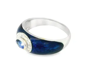 Authentic 18K White Gold Hidalgo Enamel Diamond Sapphire Ring Band