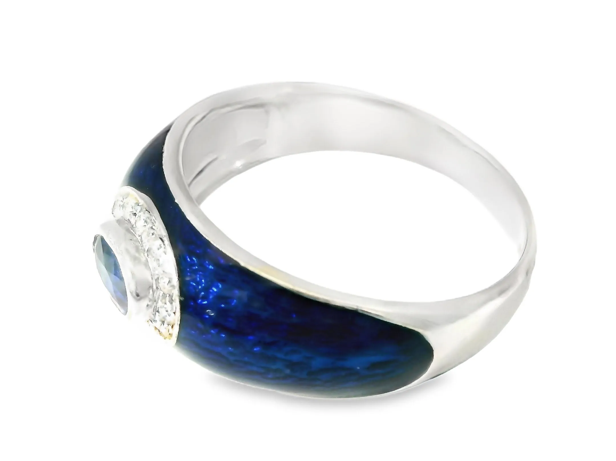 Authentic 18K White Gold Hidalgo Enamel Diamond Sapphire Ring Band