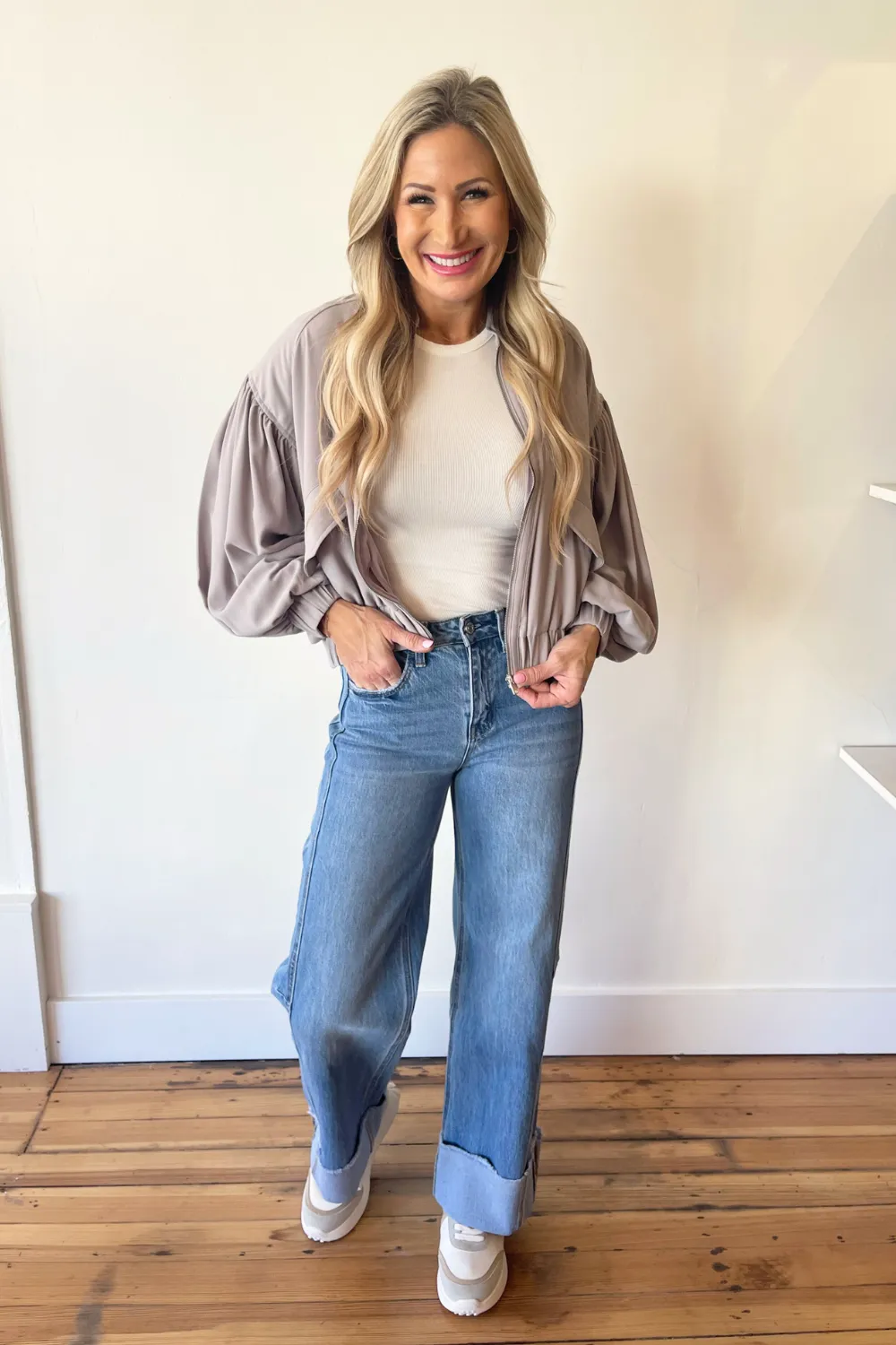 Balloon Sleeve Zipper Jacket