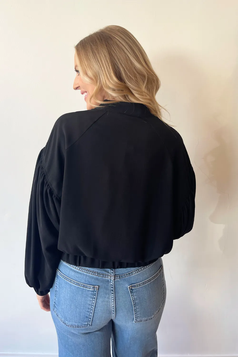 Balloon Sleeve Zipper Jacket