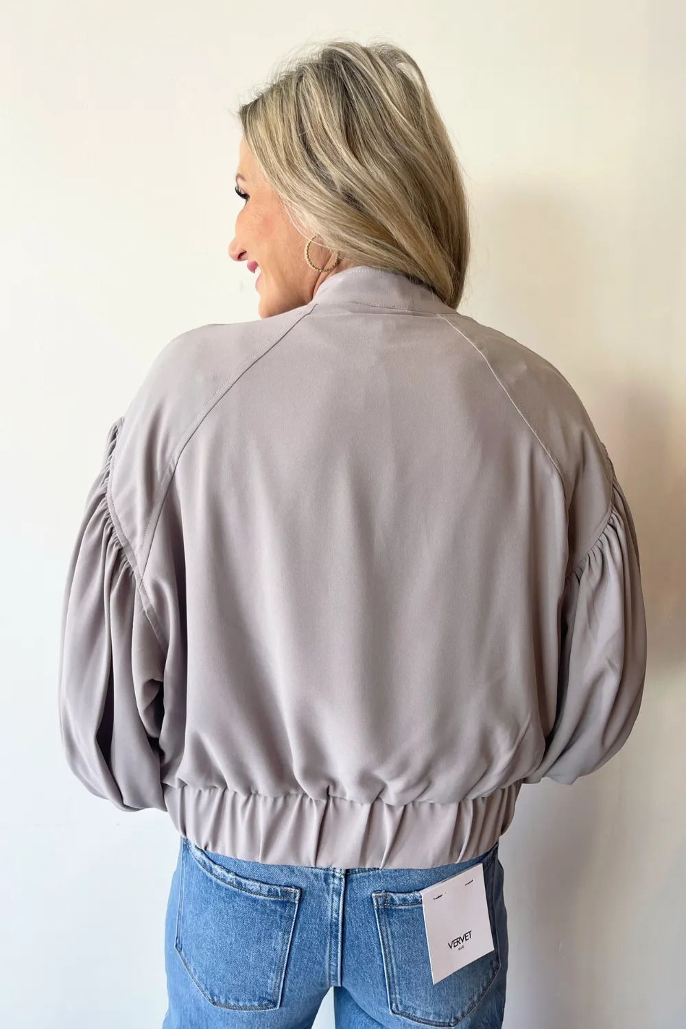 Balloon Sleeve Zipper Jacket