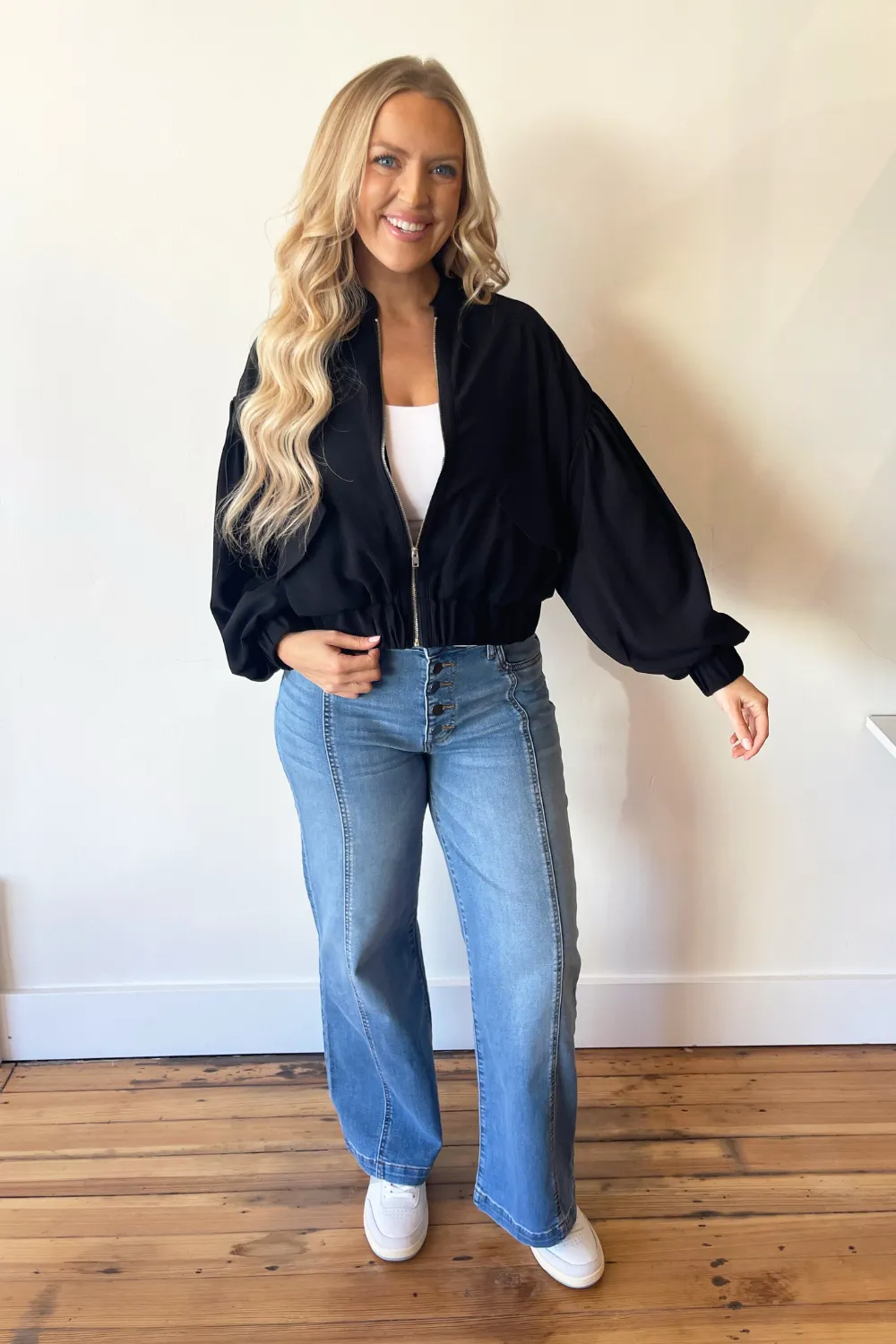 Balloon Sleeve Zipper Jacket