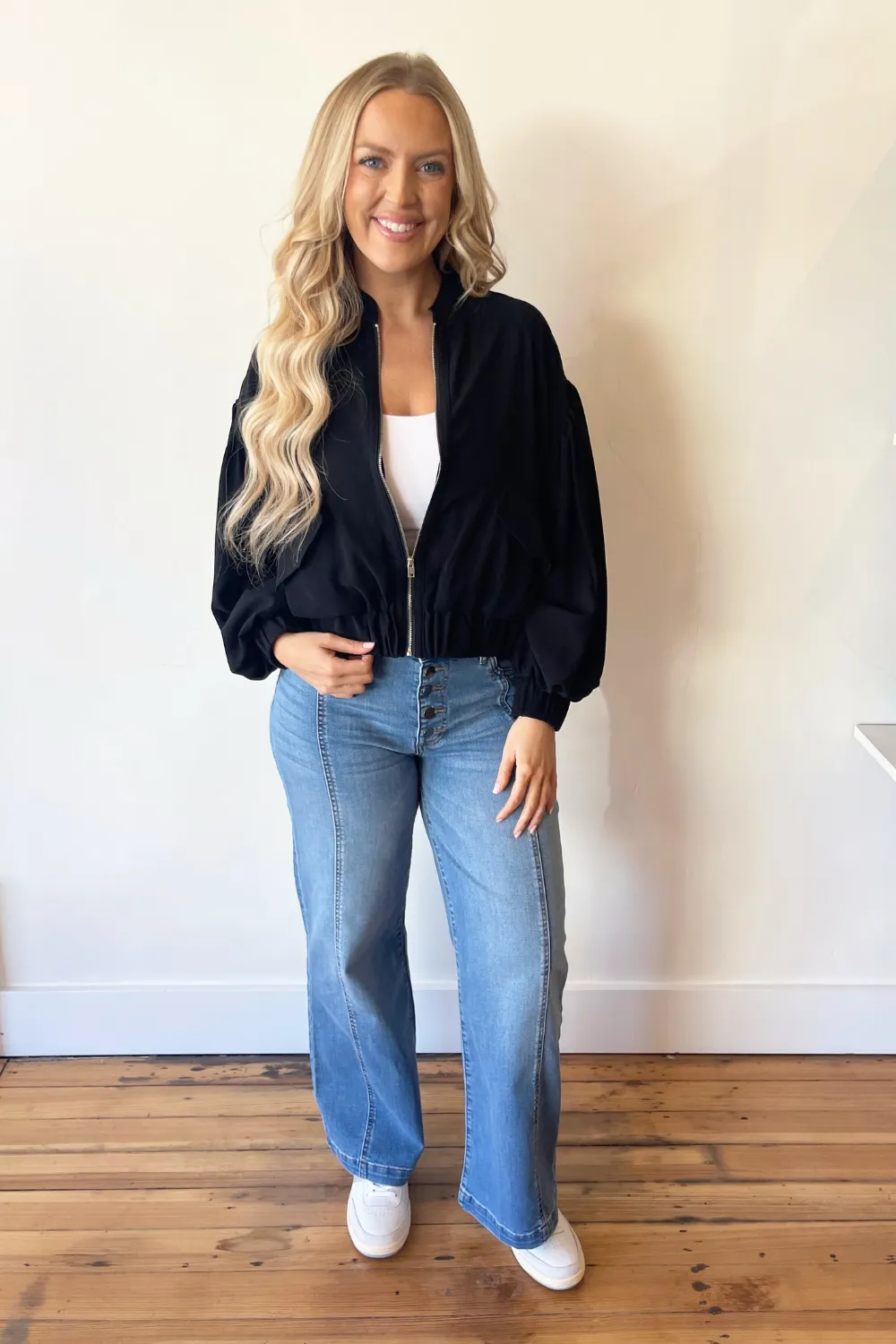 Balloon Sleeve Zipper Jacket